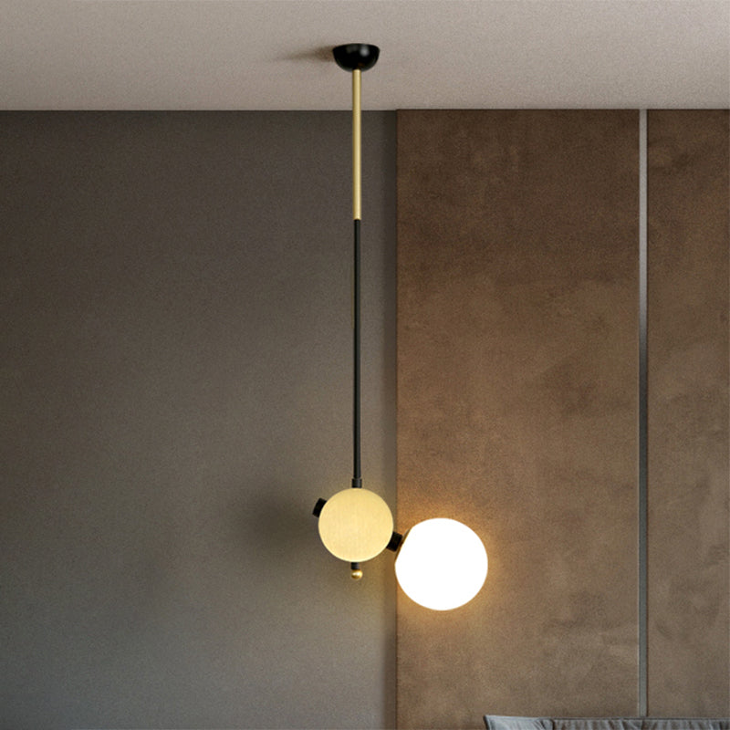 Plafonnier moderniste en verre opale - Noir et or avec lumière pendulaire gauche/droite pour chambres