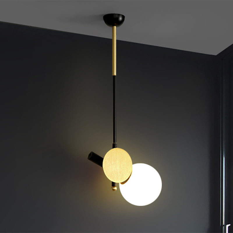 Modernist Opal Glass Ceiling Lamp - 1 Head Bedroom Pendant Light In Black/Gold Left/Right