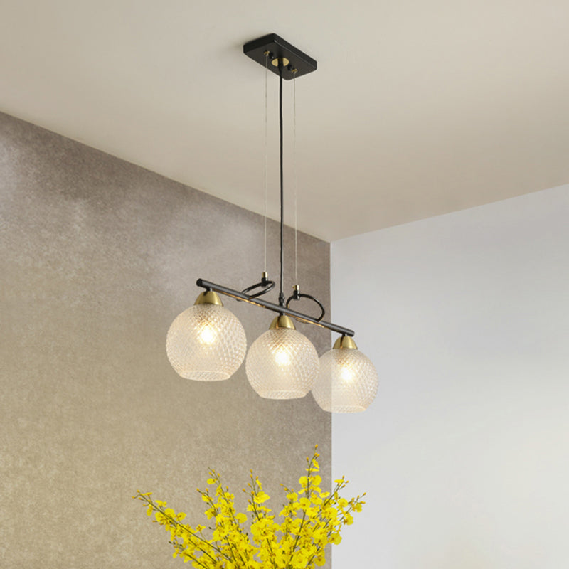 Lustre suspendu contemporain noir avec verre transparent/prismatique, ampoules 3/4 - Kit de suspension moderne pour salle à manger