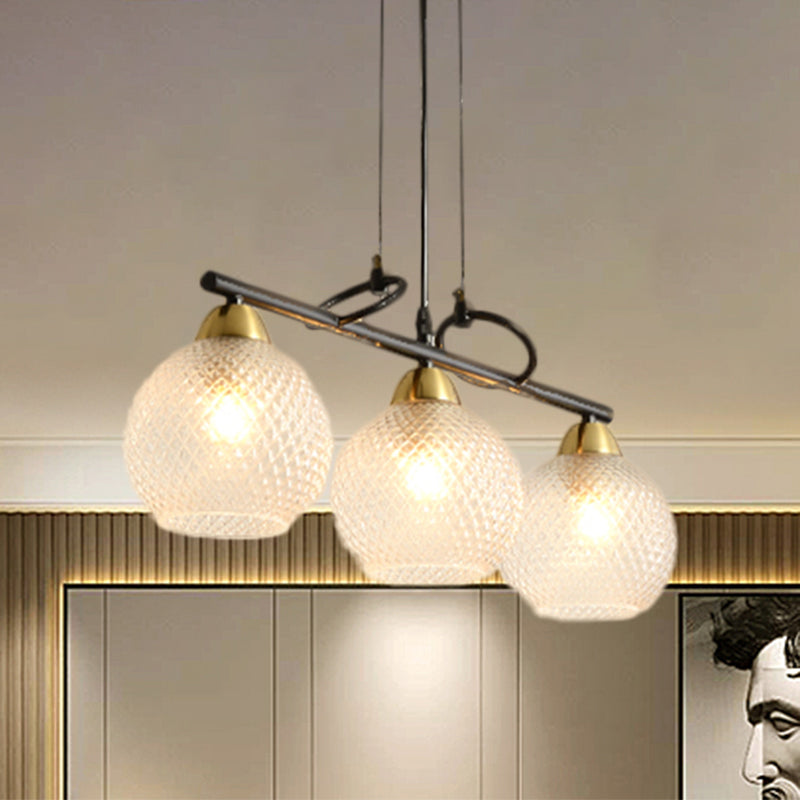 Lustre suspendu contemporain noir avec verre transparent/prismatique, ampoules 3/4 - Kit de suspension moderne pour salle à manger