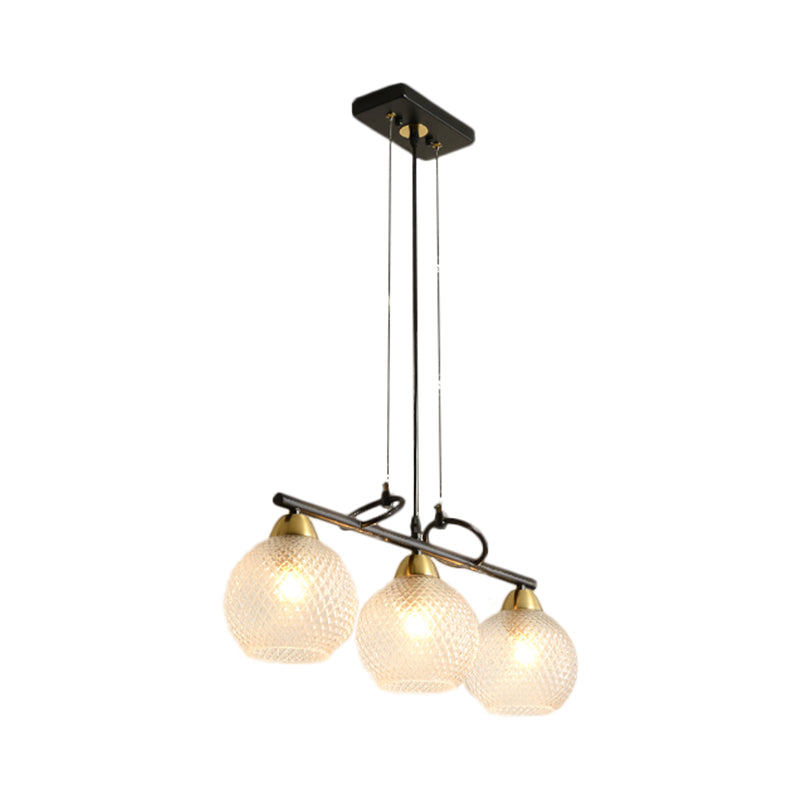 Lustre suspendu contemporain noir avec verre transparent/prismatique, ampoules 3/4 - Kit de suspension moderne pour salle à manger