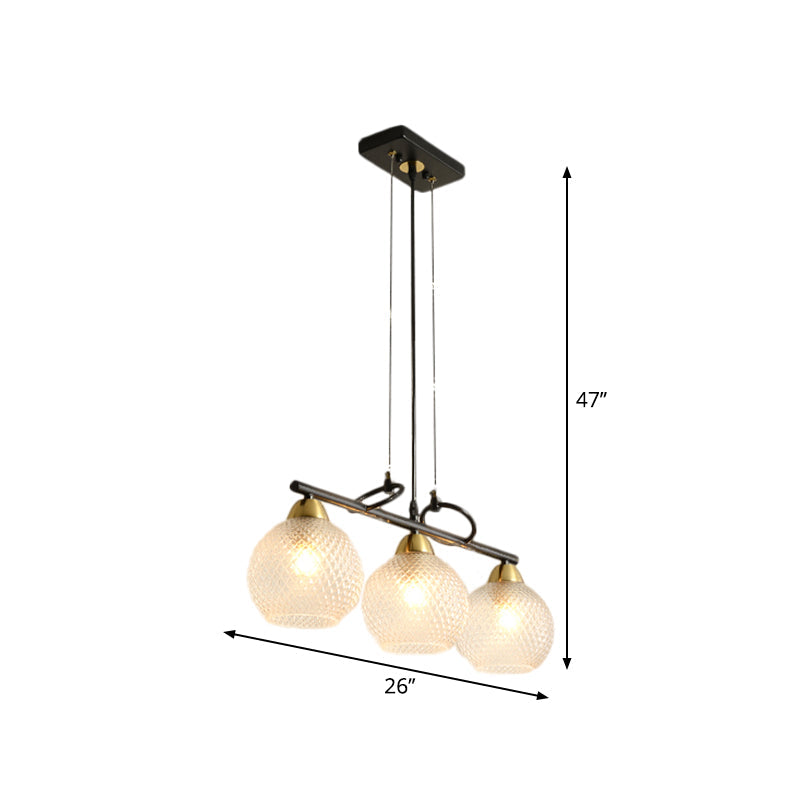 Lustre suspendu contemporain noir avec verre transparent/prismatique, ampoules 3/4 - Kit de suspension moderne pour salle à manger