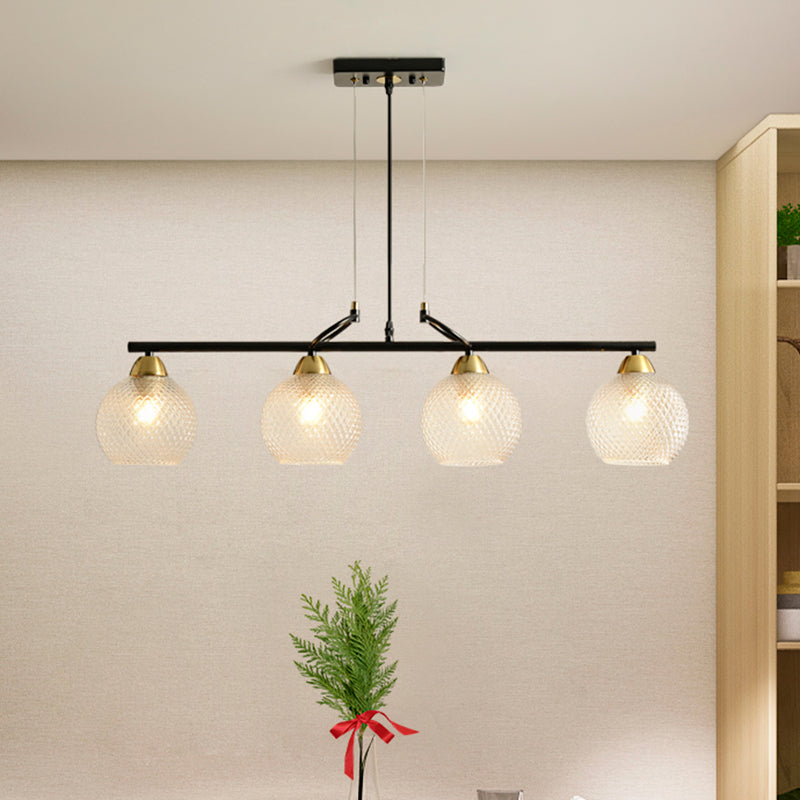 Lustre suspendu contemporain noir avec verre transparent/prismatique, ampoules 3/4 - Kit de suspension moderne pour salle à manger