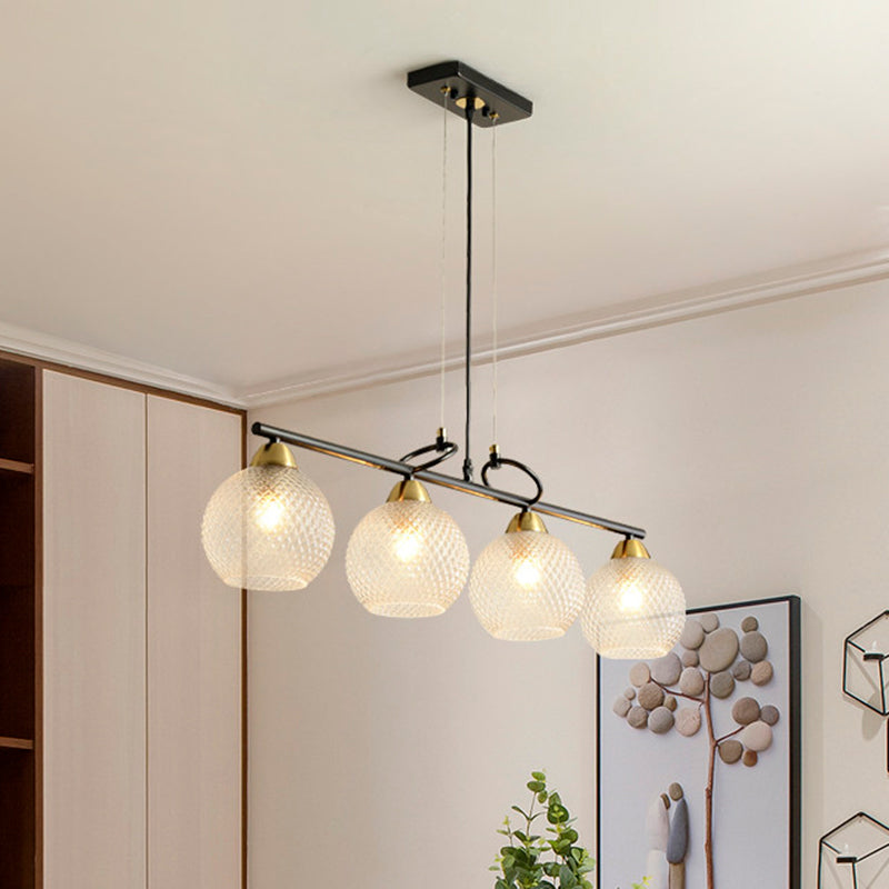 Lustre suspendu contemporain noir avec verre transparent/prismatique, ampoules 3/4 - Kit de suspension moderne pour salle à manger
