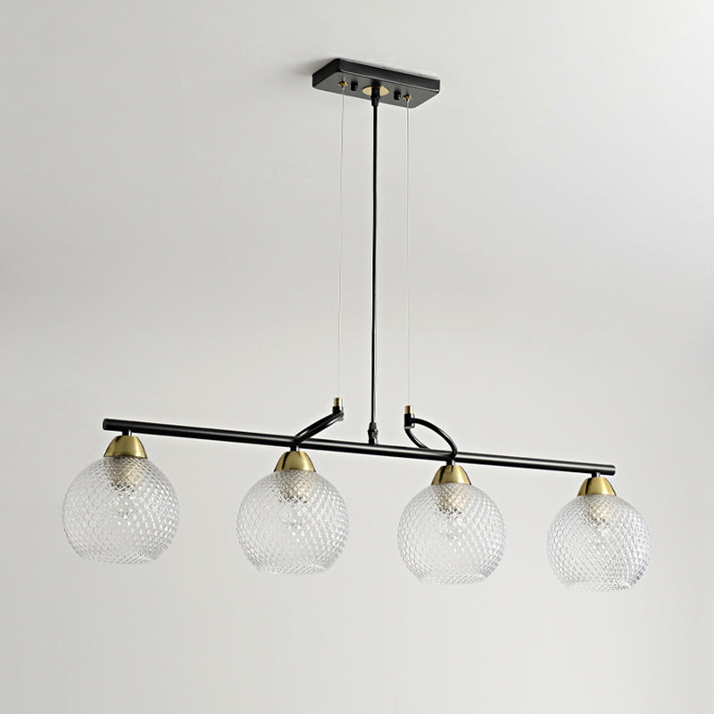 Lustre suspendu contemporain noir avec verre transparent/prismatique, ampoules 3/4 - Kit de suspension moderne pour salle à manger