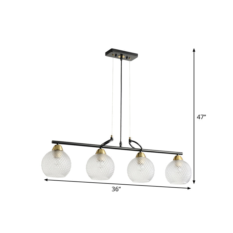 Lustre suspendu contemporain noir avec verre transparent/prismatique, ampoules 3/4 - Kit de suspension moderne pour salle à manger