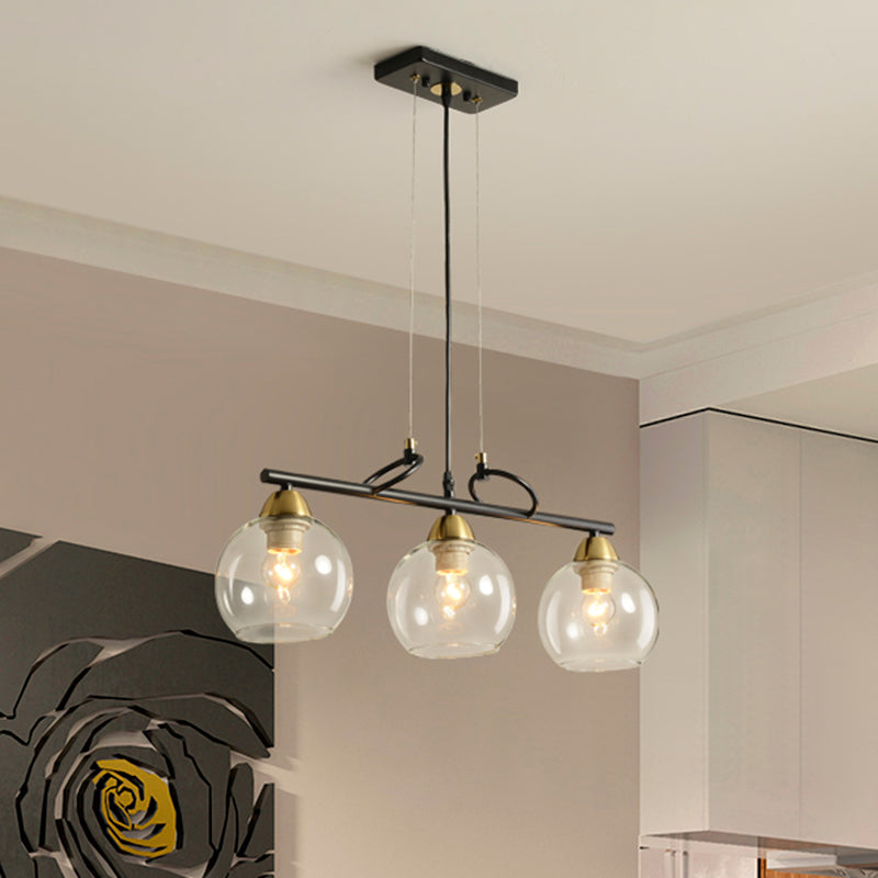 Lustre suspendu contemporain noir avec verre transparent/prismatique, ampoules 3/4 - Kit de suspension moderne pour salle à manger