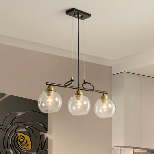 Lustre suspendu contemporain noir avec verre transparent/prismatique, ampoules 3/4 - Kit de suspension moderne pour salle à manger