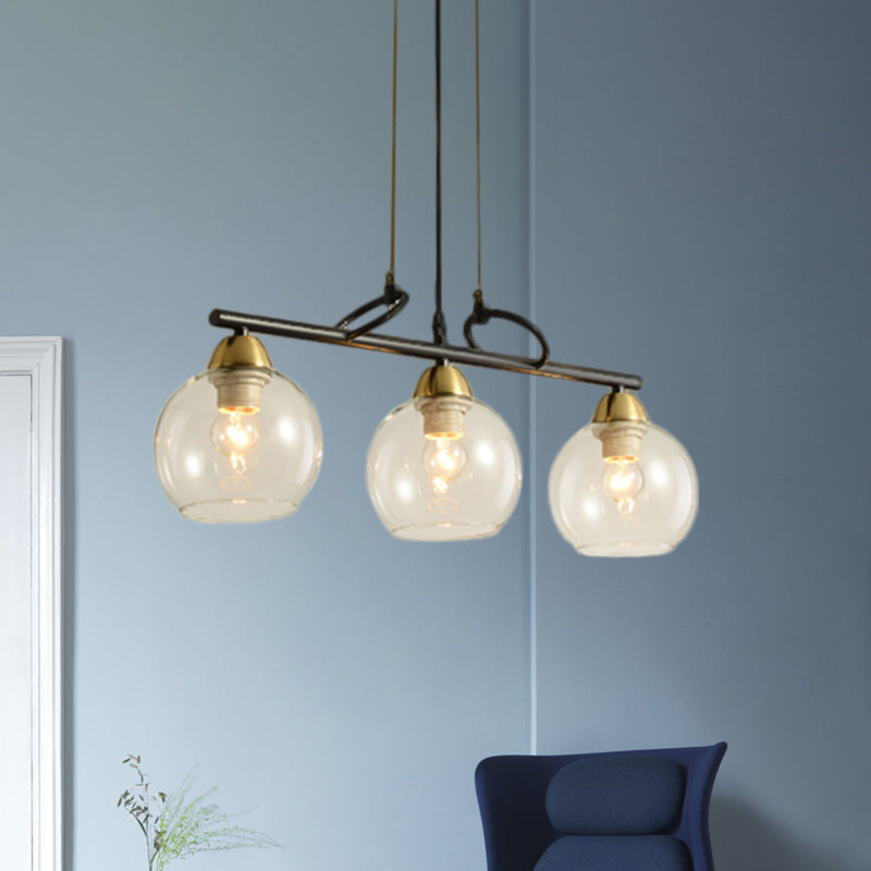 Lustre suspendu contemporain noir avec verre transparent/prismatique, ampoules 3/4 - Kit de suspension moderne pour salle à manger