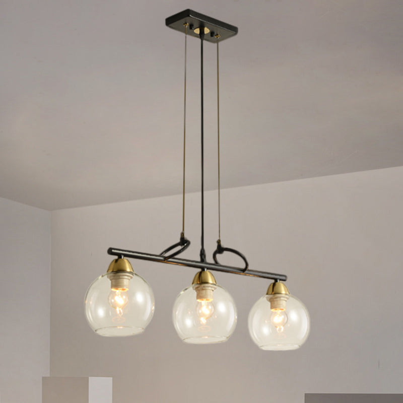 Lustre suspendu contemporain noir avec verre transparent/prismatique, ampoules 3/4 - Kit de suspension moderne pour salle à manger
