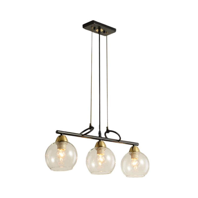 Lustre suspendu contemporain noir avec verre transparent/prismatique, ampoules 3/4 - Kit de suspension moderne pour salle à manger