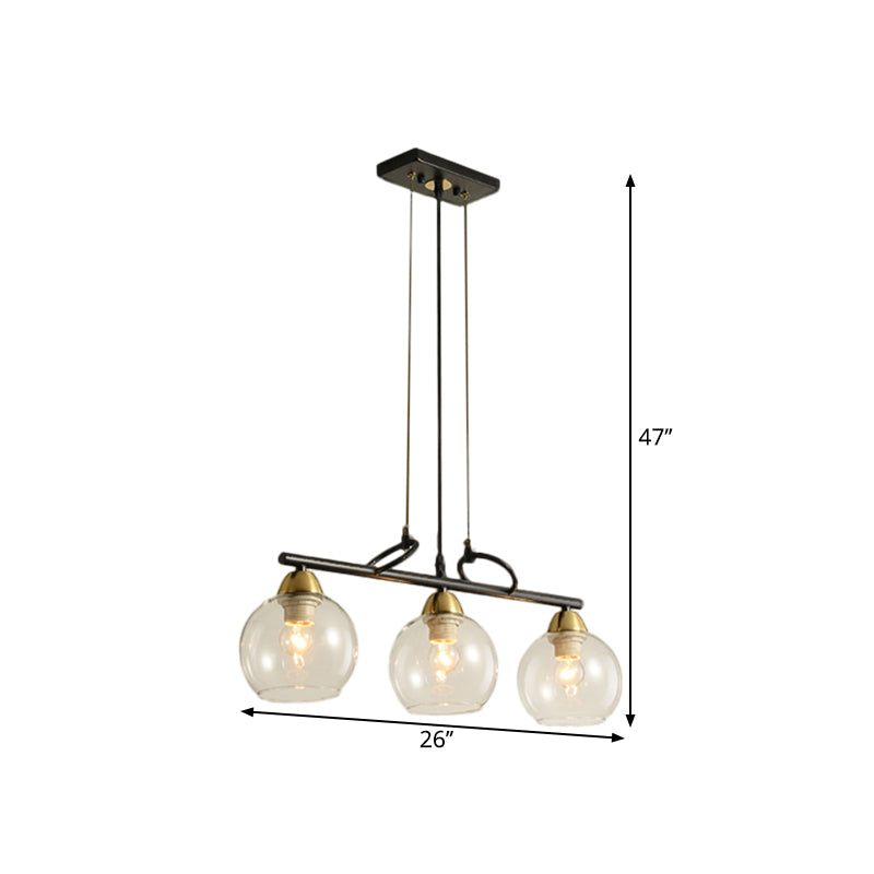 Lustre suspendu contemporain noir avec verre transparent/prismatique, ampoules 3/4 - Kit de suspension moderne pour salle à manger