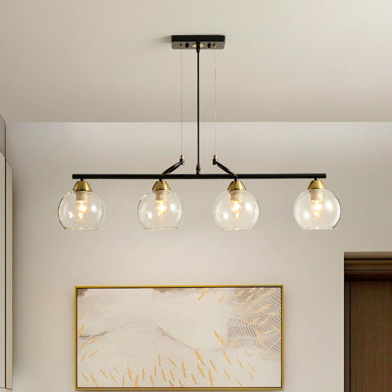 Lustre suspendu contemporain noir avec verre transparent/prismatique, ampoules 3/4 - Kit de suspension moderne pour salle à manger