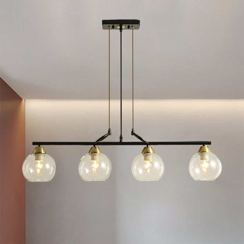 Lustre suspendu contemporain noir avec verre transparent/prismatique, ampoules 3/4 - Kit de suspension moderne pour salle à manger