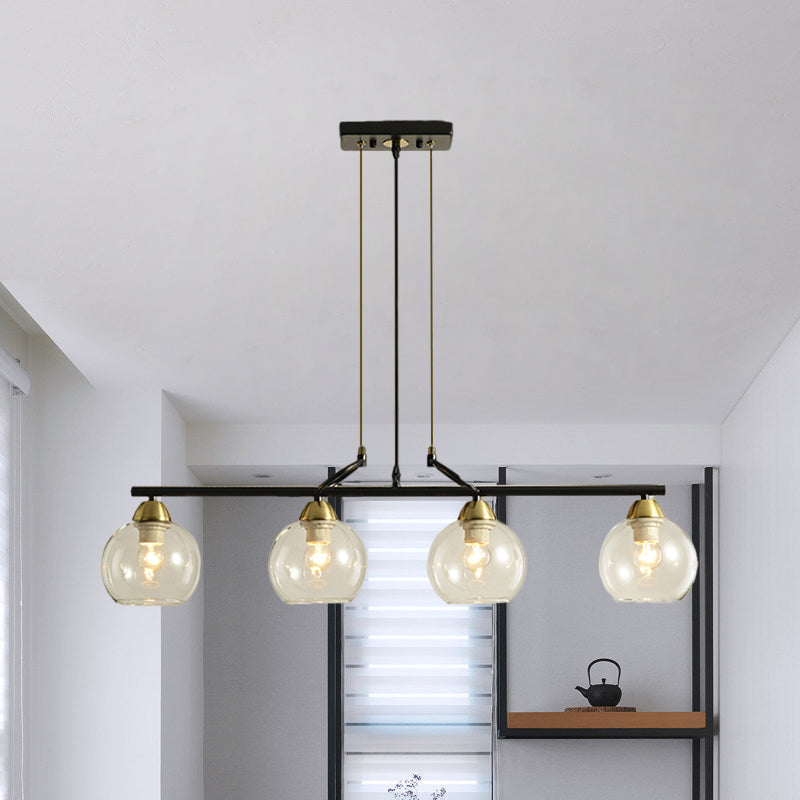 Lustre suspendu contemporain noir avec verre transparent/prismatique, ampoules 3/4 - Kit de suspension moderne pour salle à manger