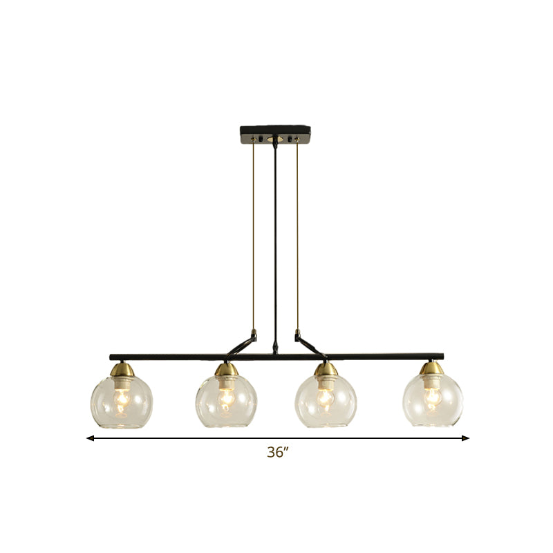 Lustre suspendu contemporain noir avec verre transparent/prismatique, ampoules 3/4 - Kit de suspension moderne pour salle à manger