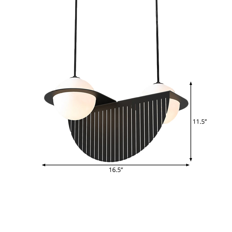 White Glass Nordic Ceiling Lamp With 2 Black Bulbs And Semicircle Decor