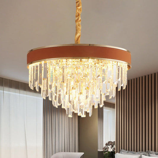 Modern Crystal Round Chandelier - Brown Finish, 8 Heads, Living Room Suspension Pendant Light