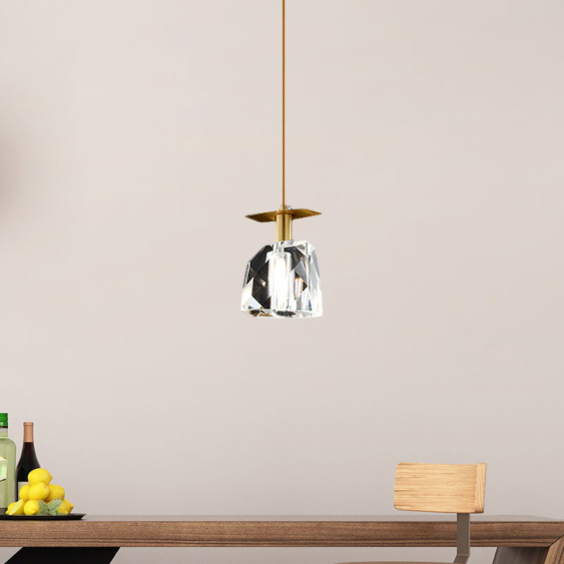 Contemporary Gold Cube Crystal Pendant Ceiling Lamp: Irregular Shape, Clear - Bedroom Suspension Lighting