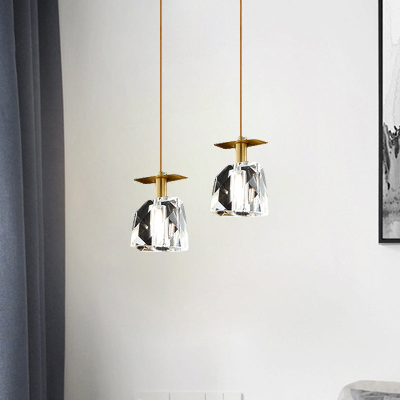 Contemporary Gold Cube Crystal Pendant Ceiling Lamp: Irregular Shape, Clear - Bedroom Suspension Lighting