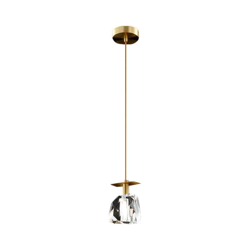 Contemporary Gold Cube Crystal Pendant Ceiling Lamp: Irregular Shape, Clear - Bedroom Suspension Lighting