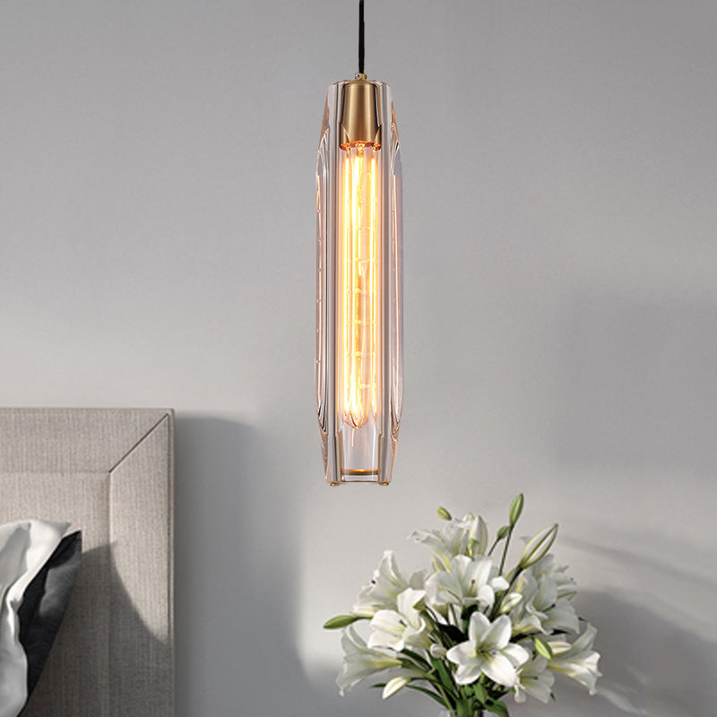 Modern Crystal Glass Hanging Pendant Light Fixture with Rod-Shaped Design and 1 Bulb