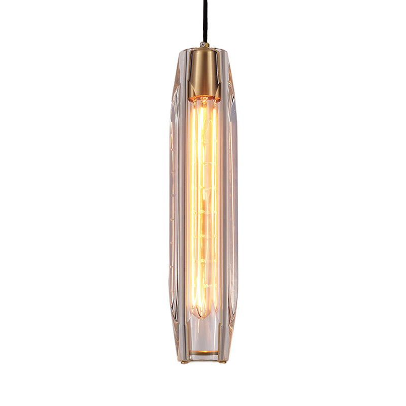 Modern Crystal Glass Pendant Light With Rod Design - Single Bulb
