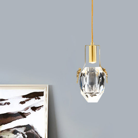 Modern Gold Pendant: LED Mini Suspension Lighting with Beveled Crystal Water Drop and Dragonfly Ornaments