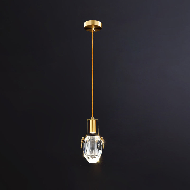 Modern Gold Pendant: LED Mini Suspension Lighting with Beveled Crystal Water Drop and Dragonfly Ornaments