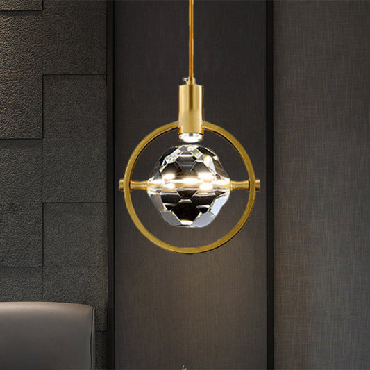 Contemporary LED Gold Crystal Hanging Lamp Kit - Bedroom Annular Suspension Light
