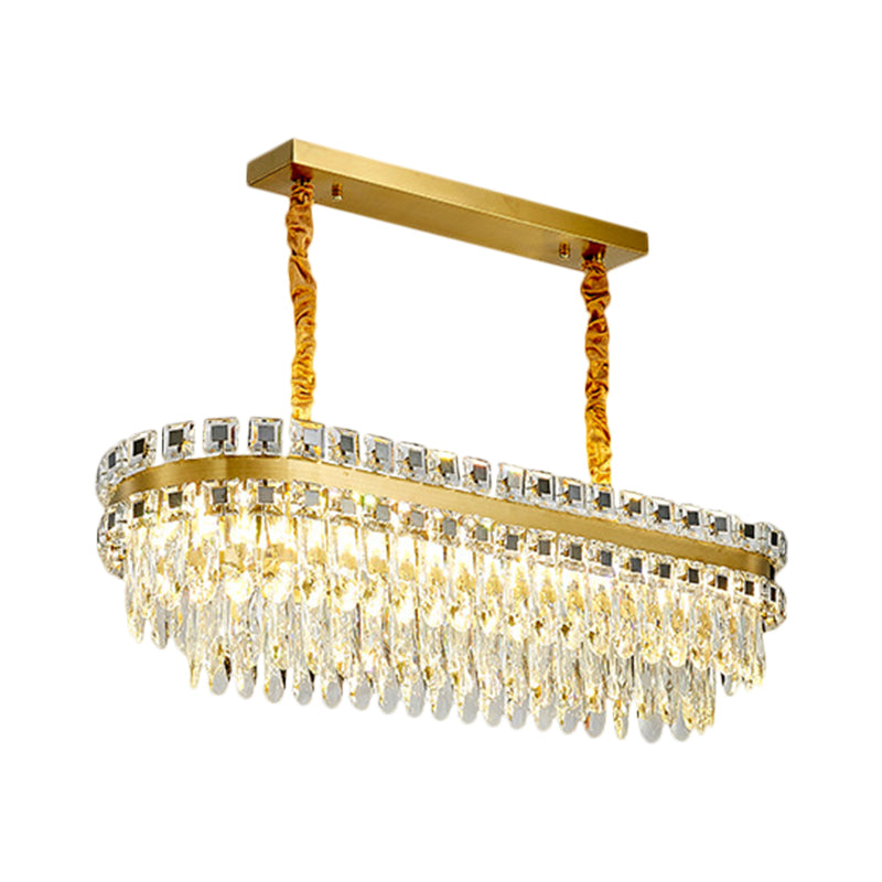 Led Crystal Drop Oval Island Light - Modern Clear Dining Room Fixture