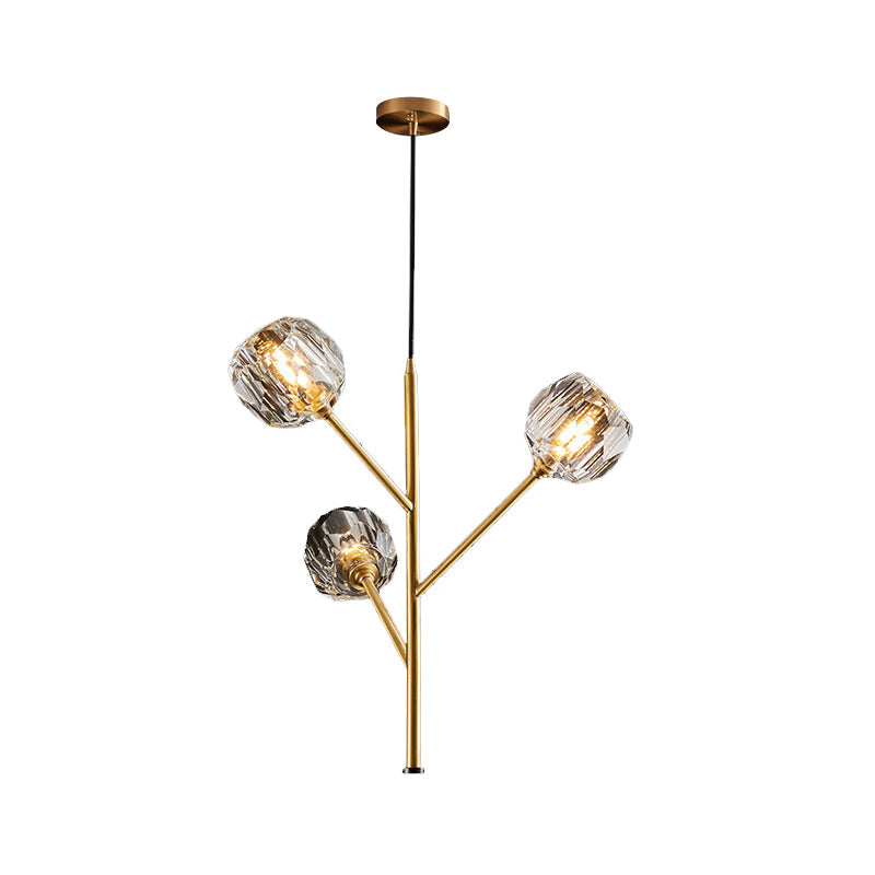 Lustre moderne en boule de cristal - Suspension dorée avec options de tête 3/6