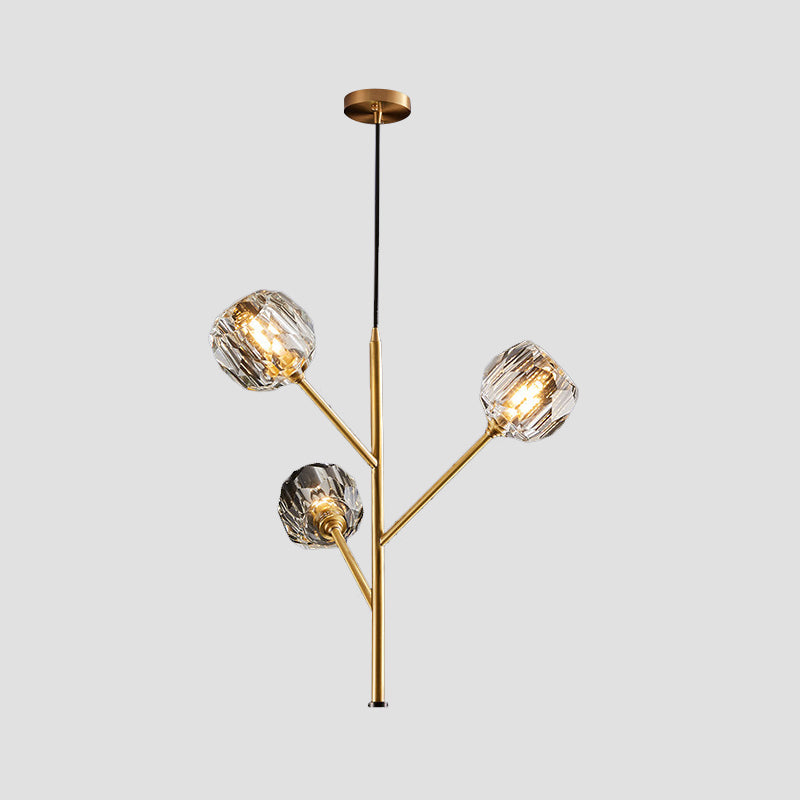 Lustre moderne en boule de cristal - Suspension dorée avec options de tête 3/6