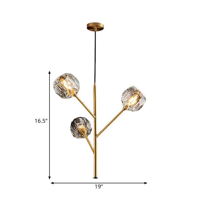 Lustre moderne en boule de cristal - Suspension dorée avec options de tête 3/6