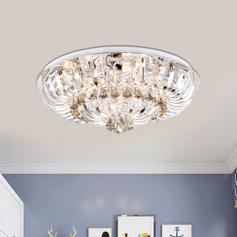 Lampe encastrée à LED en cristal moderne avec supports transparents et vasque drapée - Lumière blanche/chaude, largeur 27"/31,5"