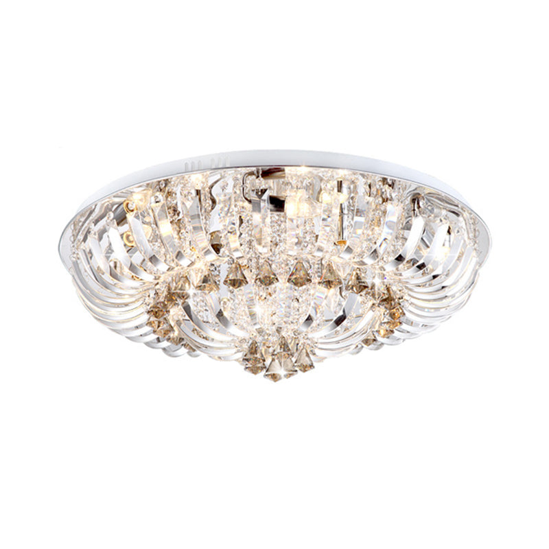 Lampe encastrée à LED en cristal moderne avec supports transparents et vasque drapée - Lumière blanche/chaude, largeur 27"/31,5"