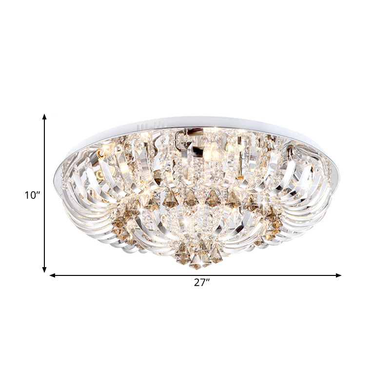 Lampe encastrée à LED en cristal moderne avec supports transparents et vasque drapée - Lumière blanche/chaude, largeur 27"/31,5"