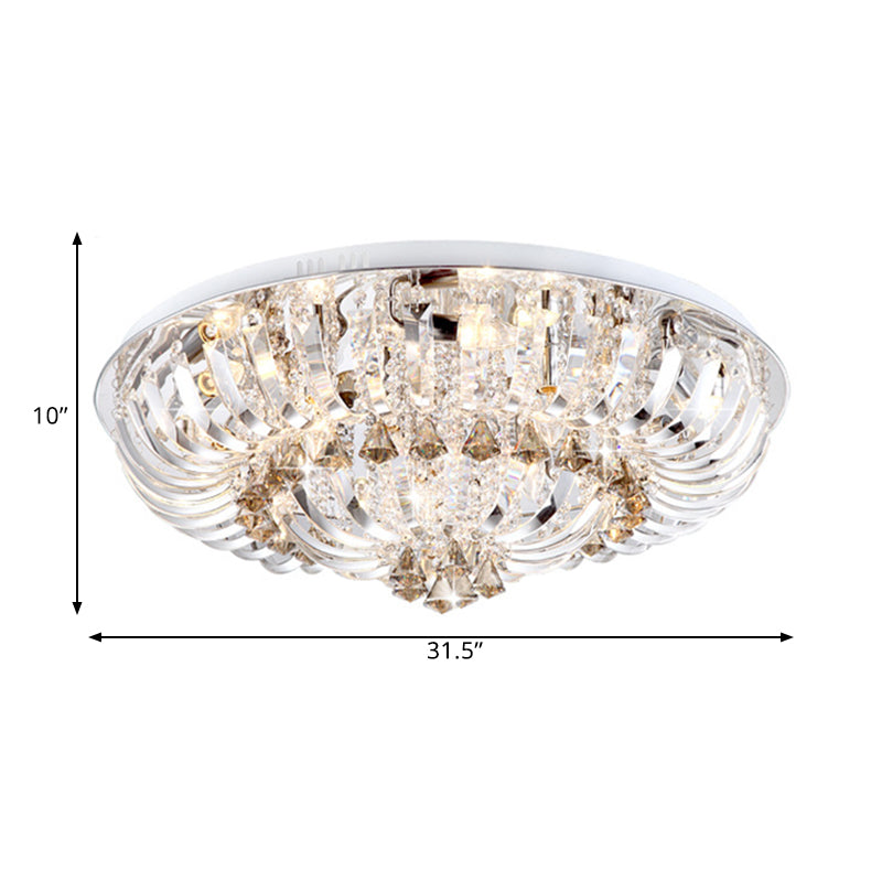 Lampe encastrée à LED en cristal moderne avec supports transparents et vasque drapée - Lumière blanche/chaude, largeur 27"/31,5"