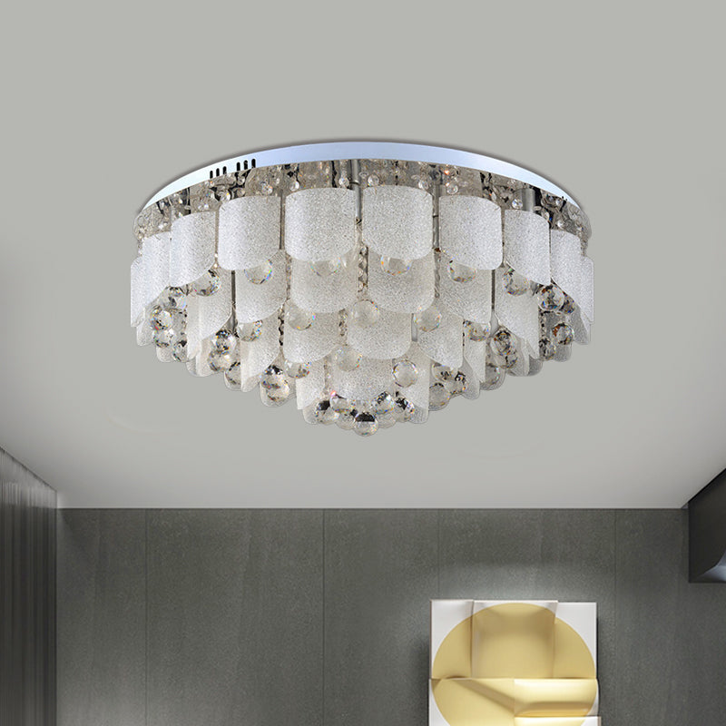 Modern Crystal Balls Flush Mount Lamp - 15 Bulbs, Clear Tapered Design, White Light