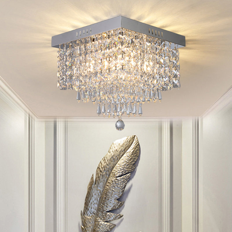 Contemporary Crystal Beads Corridor Ceiling Fixture | Clear Flush Mount Lighting | 2/4 Heads | 10"/12" Width