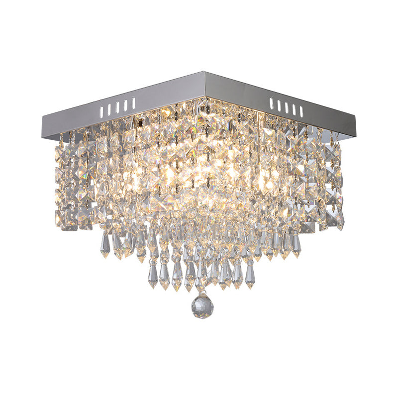 Contemporary Crystal Beads Corridor Ceiling Fixture | Clear Flush Mount Lighting | 2/4 Heads | 10"/12" Width