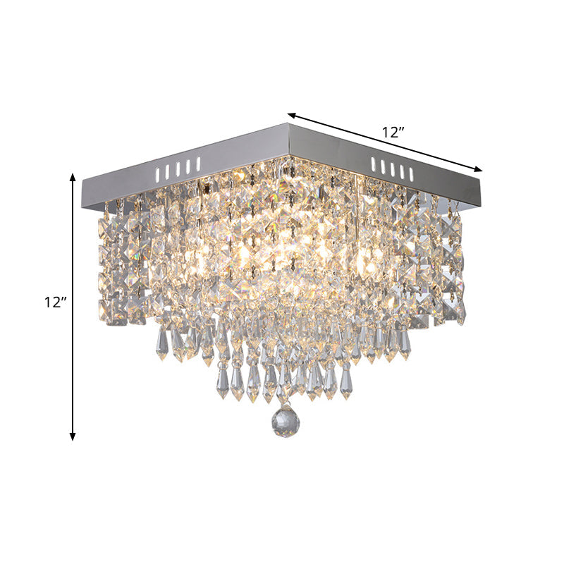 Contemporary Crystal Beads Corridor Ceiling Fixture | Clear Flush Mount Lighting | 2/4 Heads | 10"/12" Width