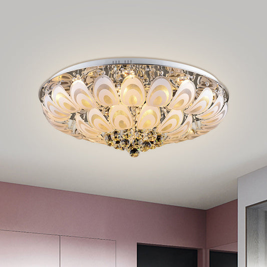 Contemporary Flush Mount Lighting Fixture with Crystal Balls and Peacock Feather Design - 8/10 Heads, 23.5"/31.5" Wide