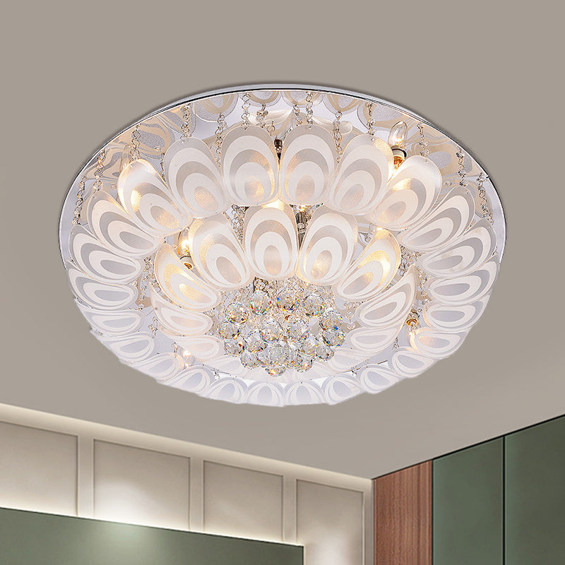 Contemporary Flush Mount Lighting Fixture with Crystal Balls and Peacock Feather Design - 8/10 Heads, 23.5"/31.5" Wide