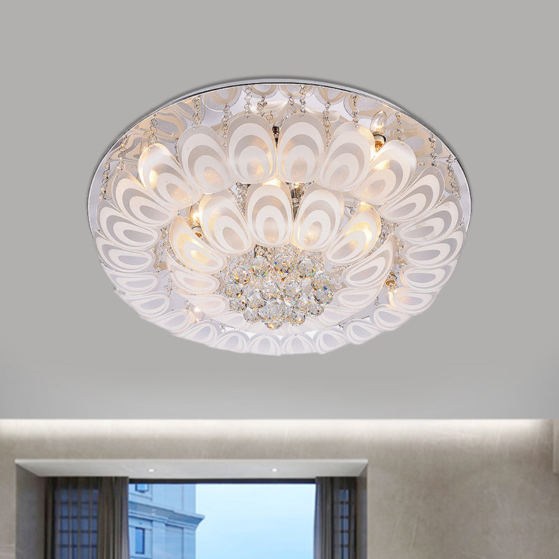 Contemporary Flush Mount Lighting Fixture with Crystal Balls and Peacock Feather Design - 8/10 Heads, 23.5"/31.5" Wide