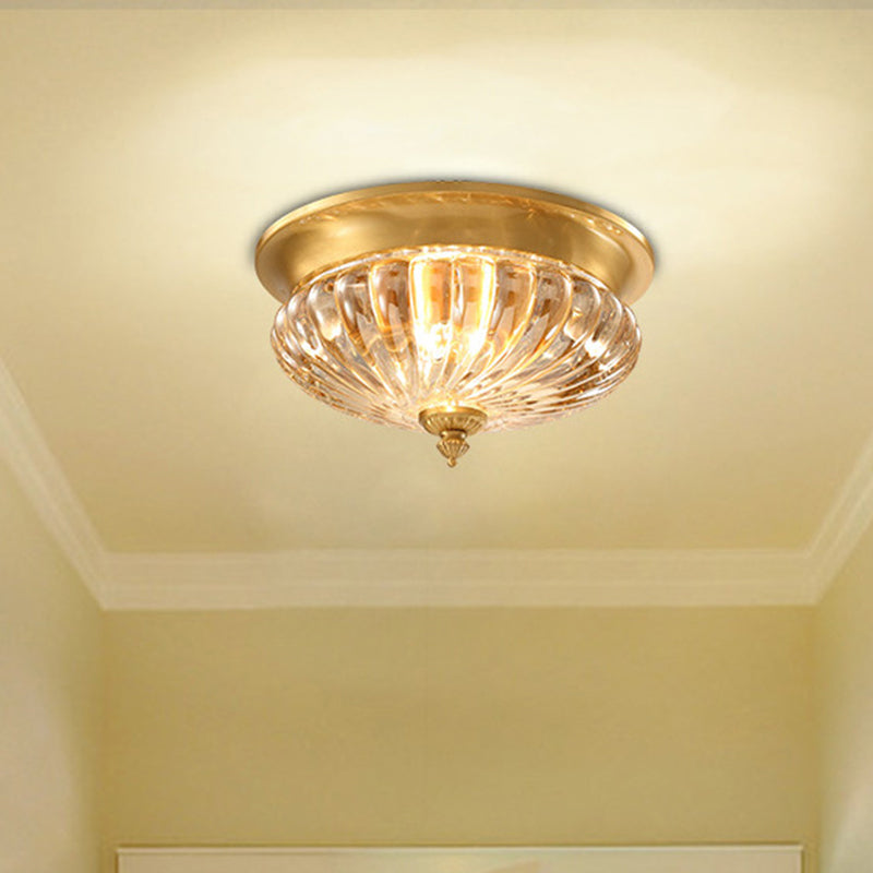 Gold Crystal Striped Shade Flush Mount Lamp with Metal Spear