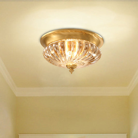 Gold Crystal Striped Shade Flush Mount Lamp with Metal Spear