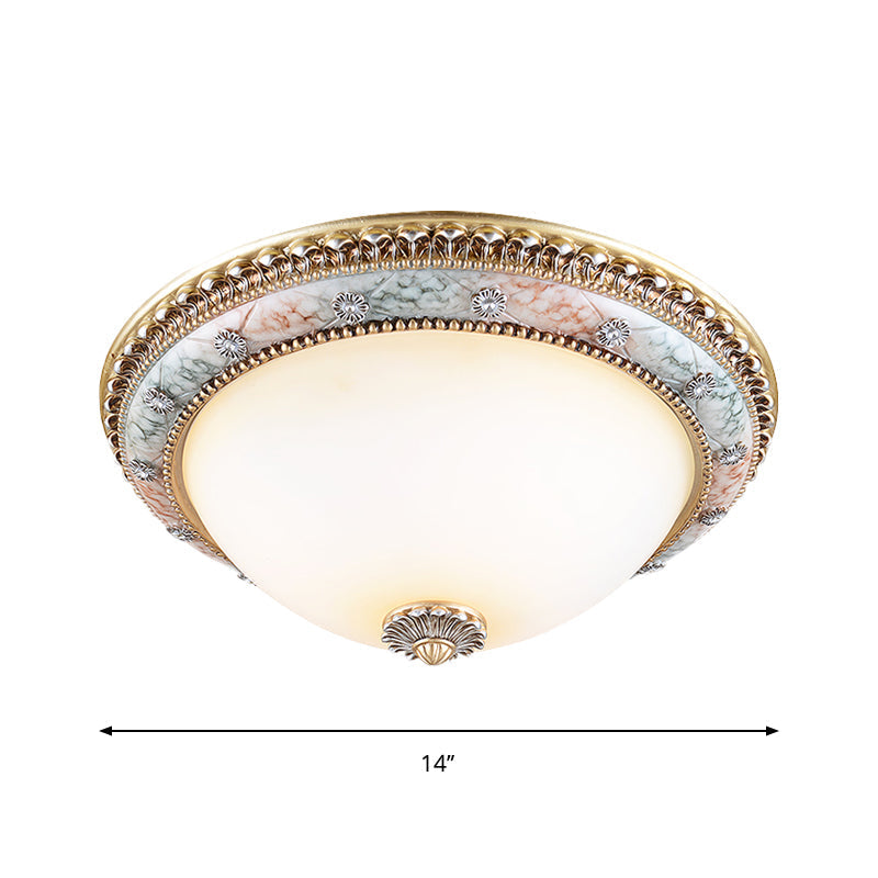 Minimalist Dome White Glass Flush Mount Ceiling Light in Gold - 2/3-Light, 14"/16"/19.5" Width