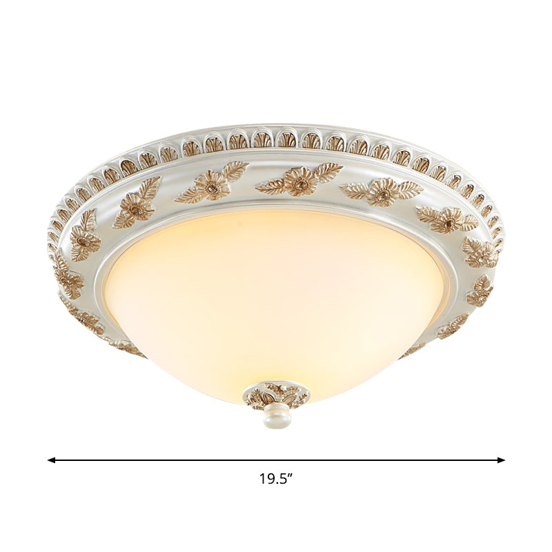 Classic Beige Opaline Glass Flushmount Light for Kitchen - 2/3 Bulbs, Half-Sphere Shape, 14"/16"/19.5" Widths