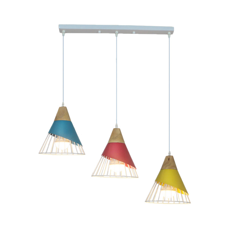 Lampe suspendue industrielle en métal à 3 têtes avec design conique noir/vert pour plafond de salon